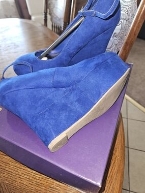 Madden Girl Royal Blue Suede Wedge Heels with Ankle Strap